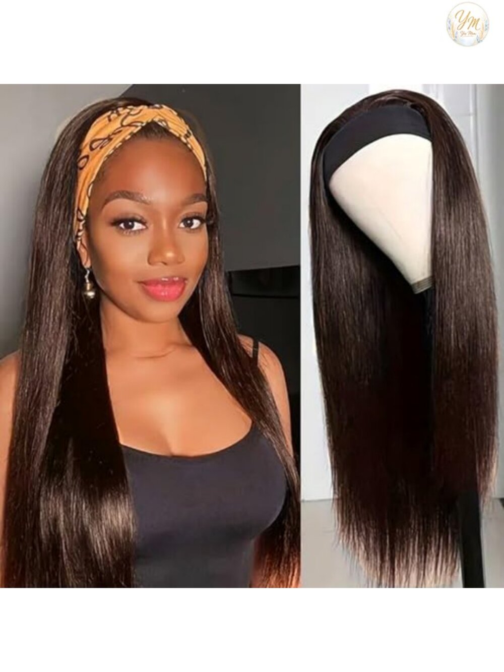 16 Inch Headband Wig Human Hair Chocolate Brown Glueless Brazilian Straight